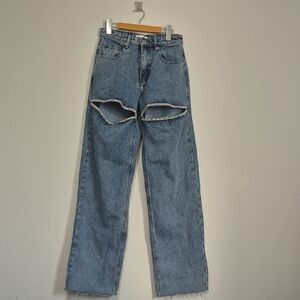 Gem Diamante Trim Wide Leg Denim Jeans Size 4 US